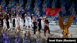 Сборная Кыргызстана на открытии Азиатских игр в Джакарте (Индонезия). 18 августа 2018 года.