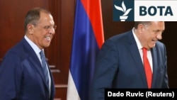 Ministri i Jashtëm rus, Sergei Lavrov, dhe presidenti i atëhershëm i Republikës Sërpska, Millorad Dodik. Banjallukë, 21 shtator 2018.