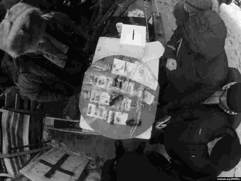 A display on the square shows bullet cartridges allegedly used by security forces against demonstrators.