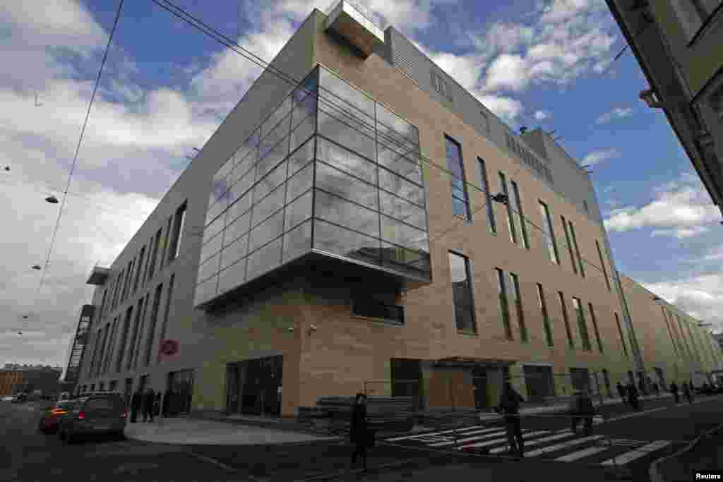 A view from the street of the new Mariinsky II Theater, with its exterior of Jura limestone and "syncopated floor-to-ceiling windows"