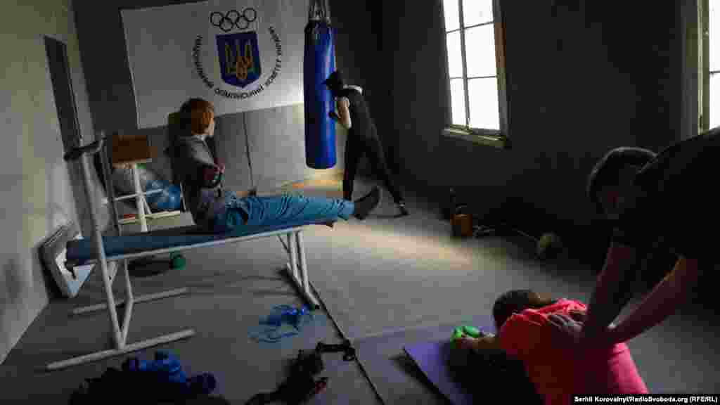 Older kids can work out in a small gym.