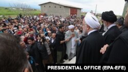 President Hassan Rouhani's first trip to a flood-stricken region was more than a week after disaster hit northern Iran. Photo from Golestan province, Iran, 27 March 2019