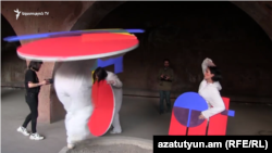 Armenia -- A scene from an experimental street performance in Yerevan. 02Nov.,2019 