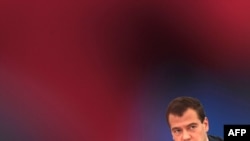 Russian President Dmitry Medvedev at a United Russia party meeting in July