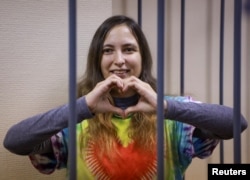 Alexandra Skochilenko, a 33-year-old artist and musician, who faced charges of spreading false information about the army after replacing supermarket price tags with slogans protesting against the war in Ukraine, attends court hearing in St. Petersburg on November 16, 2023.
