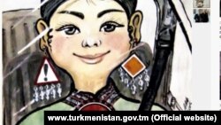 Döwlet eýeçiligindäki "Türkmenistan: Altyn asyr" habar saýtynda çap edilen karikaturada ýol belgilerinden gulakhalka we gülýaka dakynan zenan sürüji görkezilýär