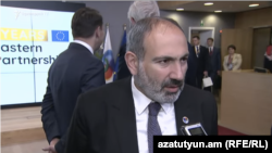 Brussels -- Armenian Prime Minister Nikol Pashinian speaks to RFE/RL in Brussels, May 14, 2019.