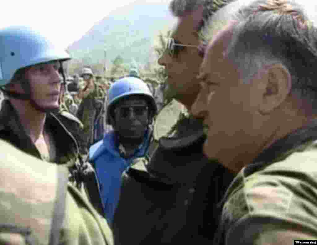 Mladic in Srebrenica in July 1995