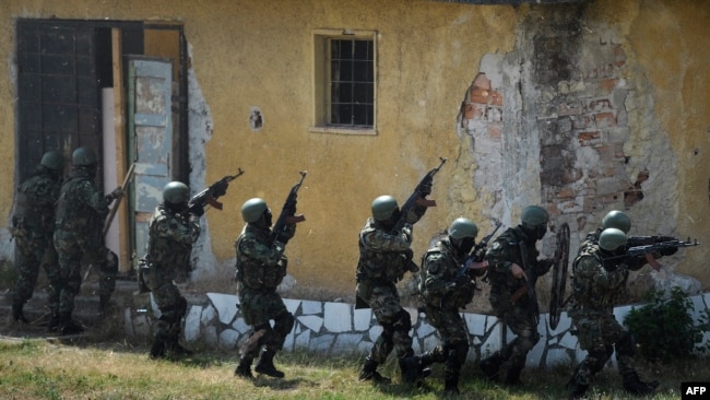 Bulgarian special forces participate in a military training exercise near the village of Tsrancha, Bulgaria, in 2016.