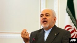 محمد جواد ظریف وزیر خارجه ایران حین صحبت در یک کنفرانس خبری در تهران. August 5, 2019