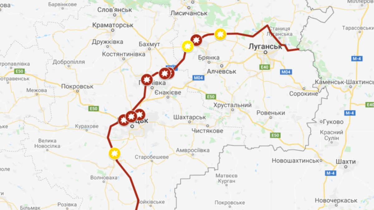 Карта донецкой области с линией разграничения на сегодня в реальном времени