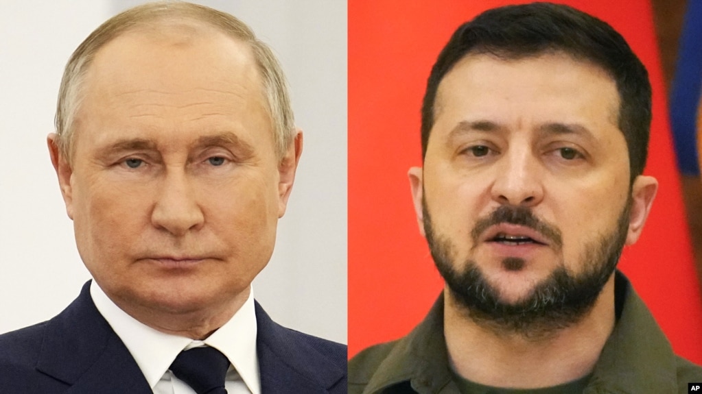 Tổng thống Ukraine Volodymyr Zelenskyy (phải) và Tổng thống Nga Vladimir Putin (ảnh tư liệu)