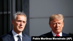 Президент США Дональд Трамп и Генеральный секретарь НАТО Йенс Столтенберг перед завтраком в Брюсселе