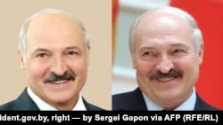 Зьлева: Аляксандар Лукашэнка на фота з president.gov.by, справа на фота Сяргея Гапона для AFP