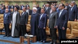 Iranian president Hassan Rouhani (C) in a meeting with Iran's senior officials, on Saturday April 21, 2018.