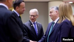 Министър-председателiте на България - Николай Денков, на Унгария - Виктор Орбан и на Ирландия - Лео Варадкар на срещата на върха на Европейския съюз в Брюксел. 