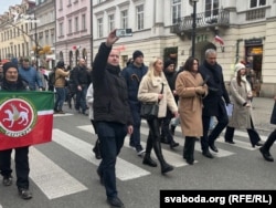 Акцыя беларусаў у Варшаве з нагоды прэзыдэнцкіх выбараў у Беларусі. Варшава, 26 студзеня 2025 году