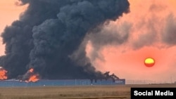 Пожар на складе Ozon в Дагестане после удара беспилотников. 24 августа 2026 года 