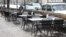 Armenia -- An empty street cafe in Yerevan, March 15, 2020.