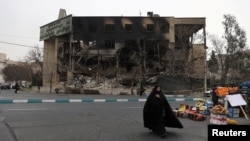 An image taken on January 19 shows the state tax building in Tehran that was damaged during the recent protests in Iran.
