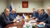 Russian Foreign Minister Sergei Lavrov (left) and his German counterpart, Johann Wadephul (second right) meet on sidelines of the UN General Assembly in New York on September 26.