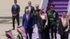 President Donald Trump (front left) walks with Saudi Crown Prince Muhammad bin Salman during an arrival ceremony at the Royal Terminal of King Khalid International Airport in Riyadh on May 13.