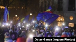 A pro-democracy rally in Bucharest on December 5.