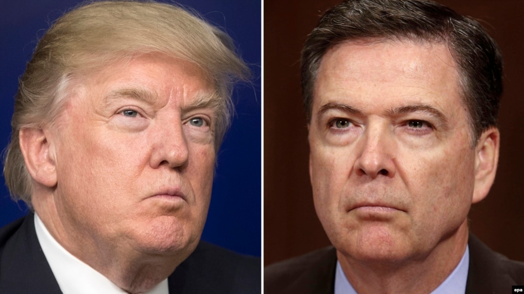Under examination are U.S. President Donald Trump's interactions with former FBI Director James Comey (right).