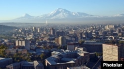 Armenia - A general view of central Yerevan against the backdrop of Mount Ararat, 5Nov2014.