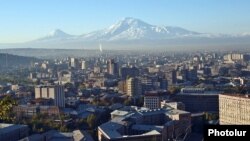 Armenia - A general view of central Yerevan against the backdrop of Mount Ararat, 5Nov2014.