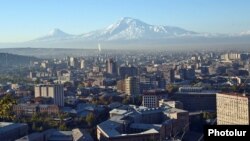 Armenia - A general view of central Yerevan against the backdrop of Mount Ararat, 5Nov2014.