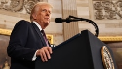 U.S. President Donald Trump speaking during inauguration ceremonies in the U.S. Capitol