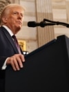 U.S. President Donald Trump speaking during inauguration ceremonies in the U.S. Capitol