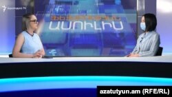 Заместитель министра образования, науки, культуры и спорта Жанна Андреасян в студии Азатутюн ТВ, Ереван, 30 августа 2021 г.