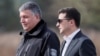 Ukrainian President Volodymyr Zelenskiy (right) and Arsen Avakov, who resigned from his interior minister post on July 13, at a training center in the Kyiv region in September 2019.