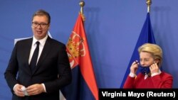 Aleksandar Vučić, predsednik Srbije, i Ursula von der Lejen, predsednica Evropske komisije, prilikom susreta u Briselu 26. aprila 2021. 