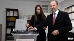 Skopje Mayor Koce Trajanovski casts his ballot.