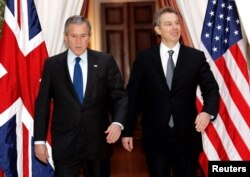 George W. Bush cu Tony Blair la Bruxelles în 2005