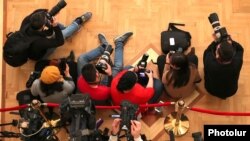 Armenia -- Photojournalists and cameramen at an official ceremony in Yerevan, January 10, 2019.