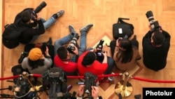 Armenia -- Photojournalists and cameramen cover an official ceremony in Yerevan, January 10, 2019.