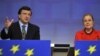 European Commission President Jose Manuel Barroso (left) and EU External Relations Commissioner Benita Ferrero-Waldner discussing the Eastern Partnership in Brussels on December 3.