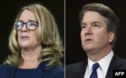 Psychology professor Christine Blasey Ford (left) was subjected to a flood of online abuse after she made sexual assault allegations against Supreme Court nominee Brett Kavanaugh (right).