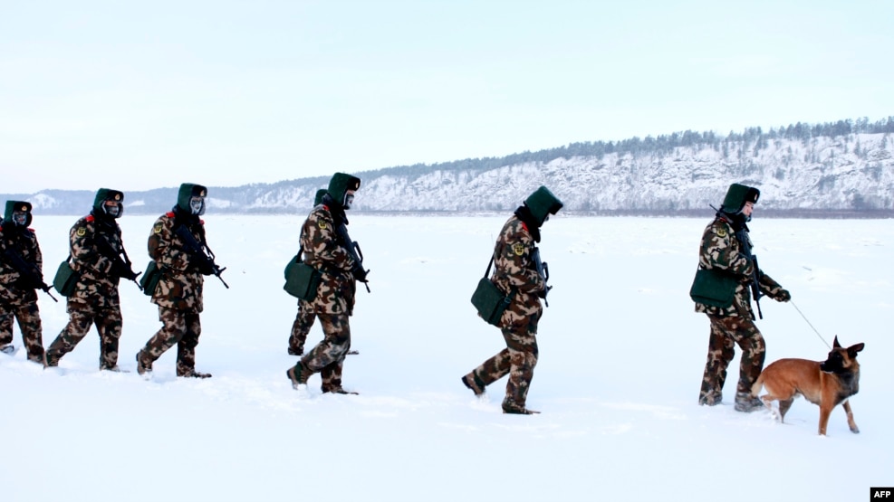 Chinese guards in Heilongjiang Province on the border with Russia.