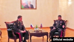 Azerbaijan/Russia - Valery Gerasimov (L), Chief of the General Staff of the Armed Forces of Russia, and Zakir Hasanov, Azerbaijan's Minister of Defense, meet in Baku,07Apr,2014