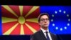 BELGIUM -- North Macedonian President Stevo Pendarovski gives a press conference with President of European Council (unseen) after their bilateral meeting at the EU headquarters in Brussels, June 12, 2019