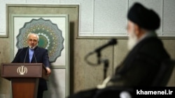 File - Iran's foreign minister Mohammad Javad Zarif, delivering a speech in a meeting of Iranian Diplomats with the Supreme Leader Ali Khamenei, on August 13, 2014.