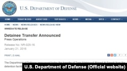 Saopštenje sa zvanične internet stranice američkog Ministarstva odbrane