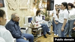 Armenia - Prime Minister Nikol Pashinian and his wife Anna Hakobian attend a public discussion of his book in Artashat, February 14, 2026.