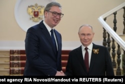 Takimi i Vuçiqit me Putinin në Kremlin më 9 maj 2025.