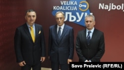 Lideri koalicije Ključ Srđan Milić iz SNP Miodrag Lekić, iz Demosa i Žarko Rakčević lider URA-e